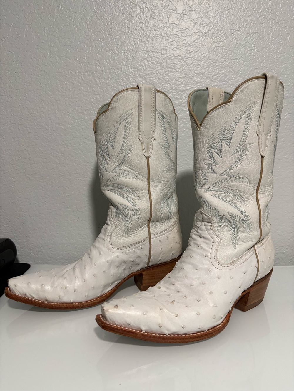 Tecovas Sadie Snow White Ostrich Leather Cowboy Boots